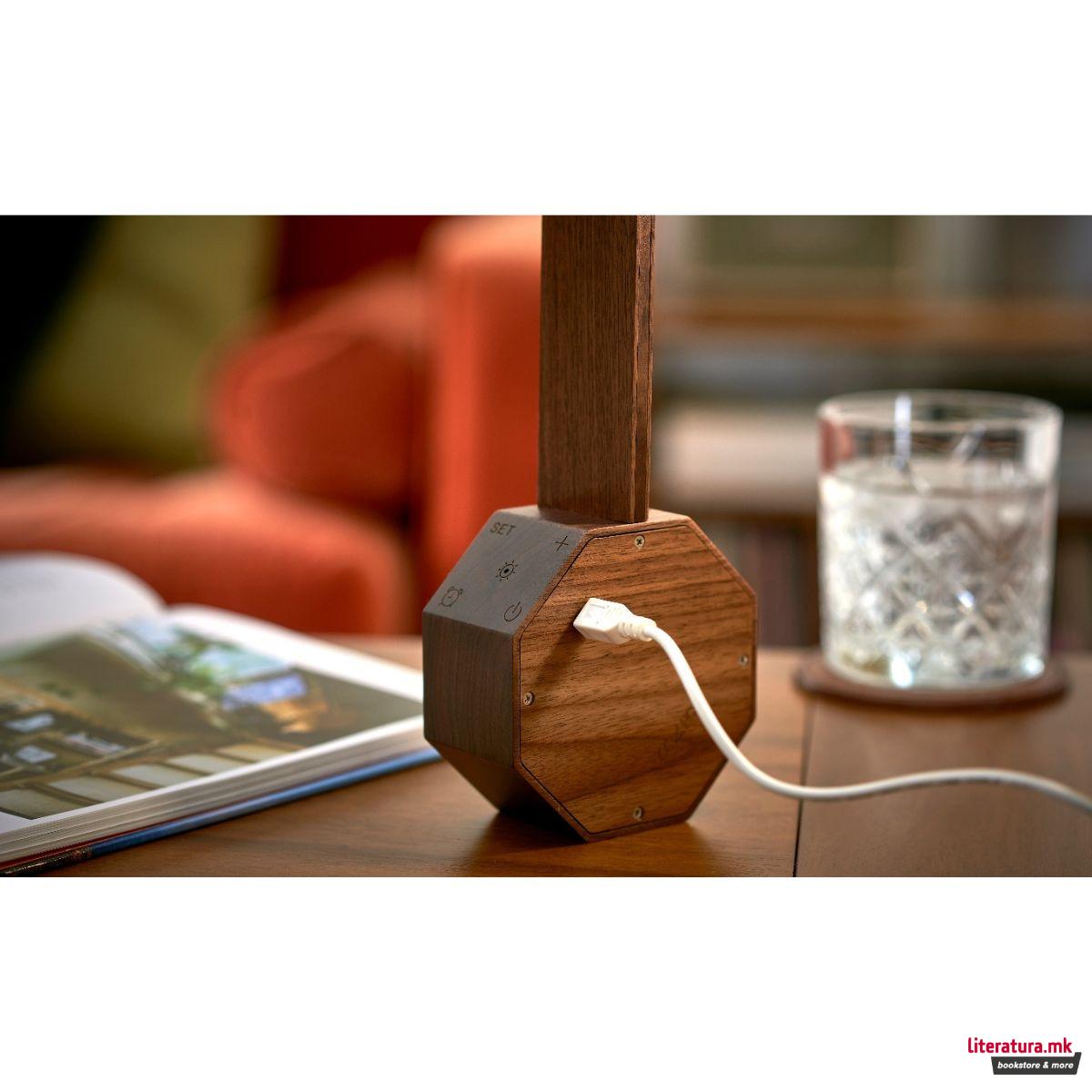 Часовник/Ламба, Octagon One Plus Portable Alarm Clock Desk Light, дрво - орев