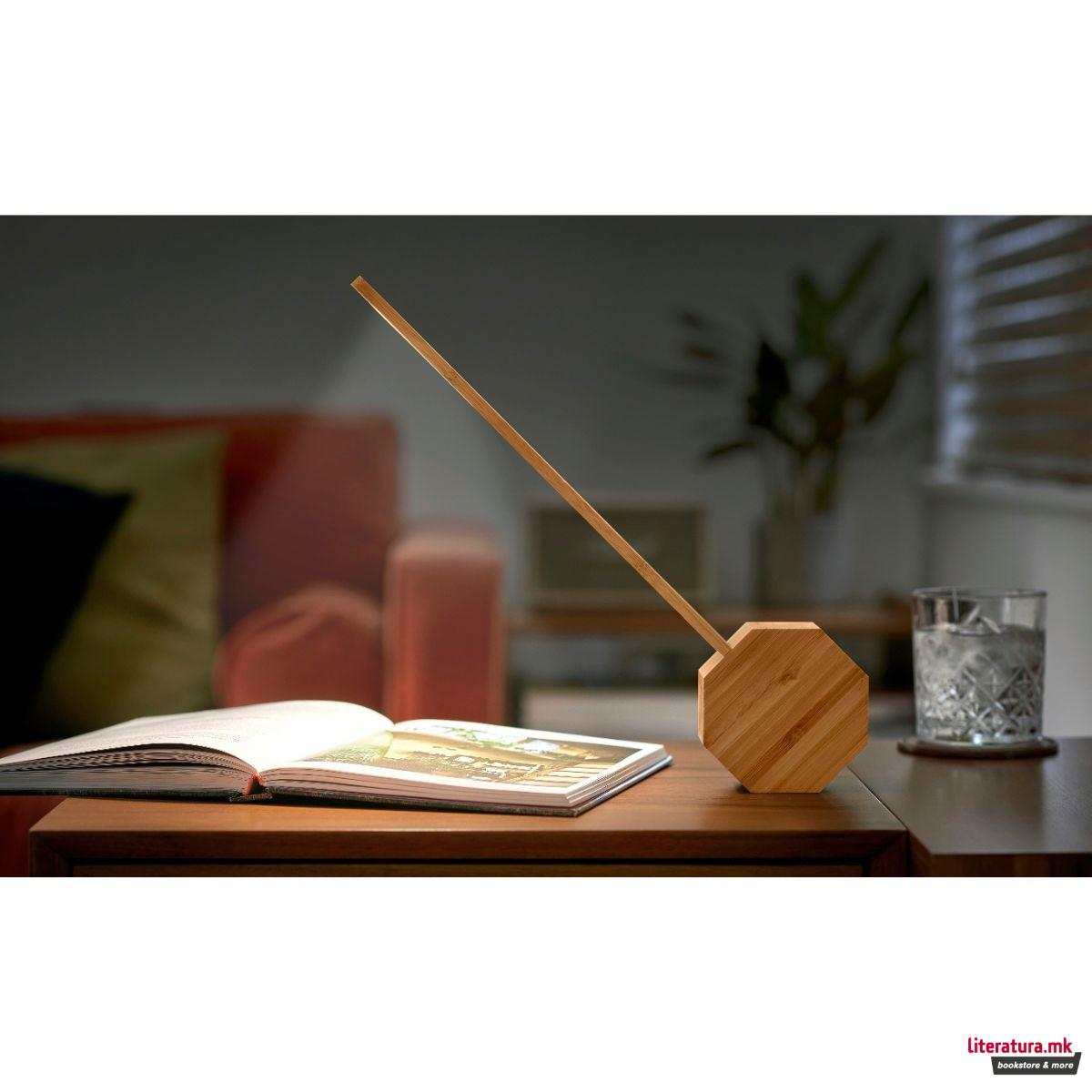 Часовник/Ламба, Octagon One Plus Portable Alarm Clock Desk Light, дрво - бамбус