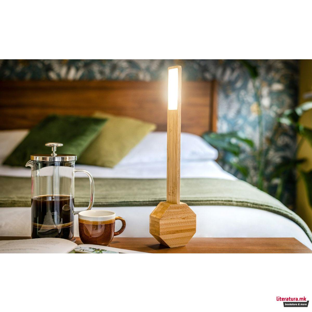 Часовник/Ламба, Octagon One Plus Portable Alarm Clock Desk Light, дрво - бамбус