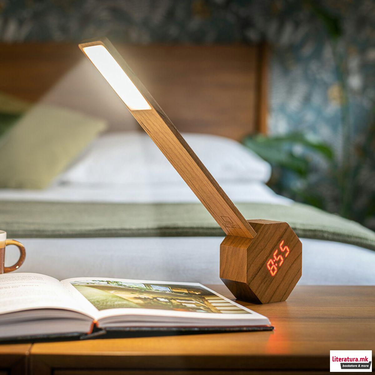 Часовник/Ламба, Octagon One Plus Portable Alarm Clock Desk Light, дрво - цреша