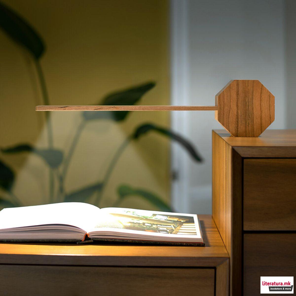 Часовник/Ламба, Octagon One Plus Portable Alarm Clock Desk Light, дрво - цреша