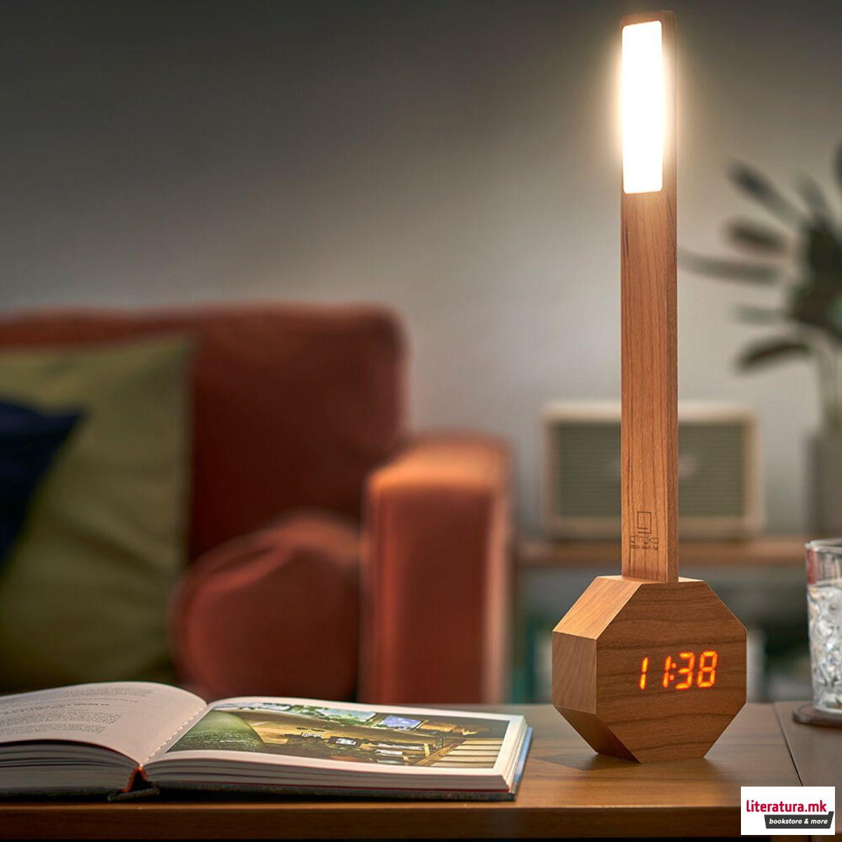 Часовник/Ламба, Octagon One Plus Portable Alarm Clock Desk Light, дрво - цреша