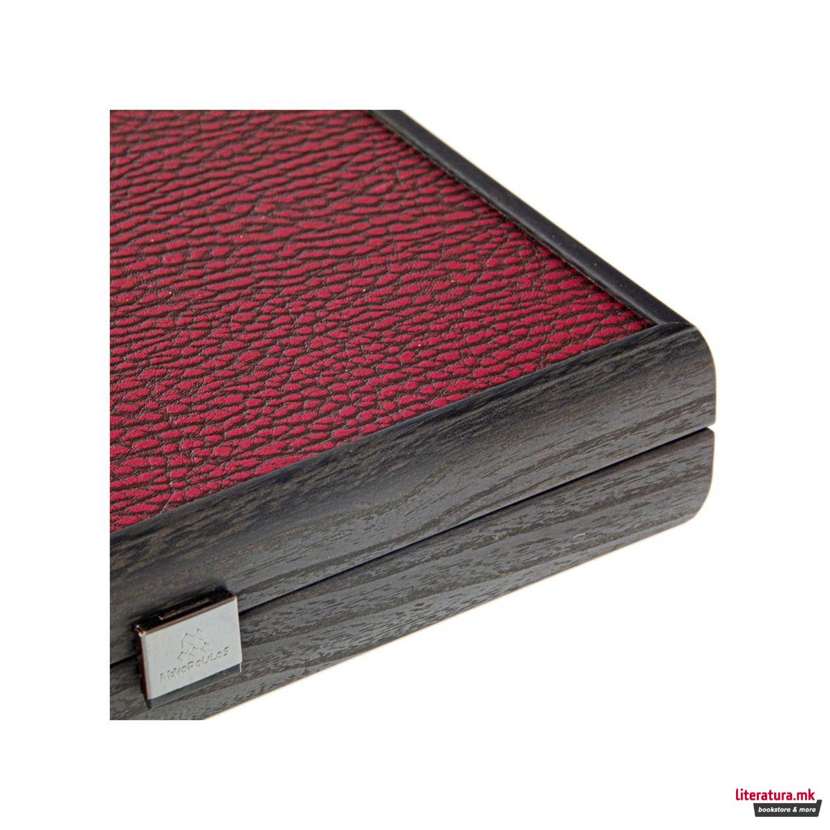 Сет за табла, Handcrafted Burgundy Red Travel Set