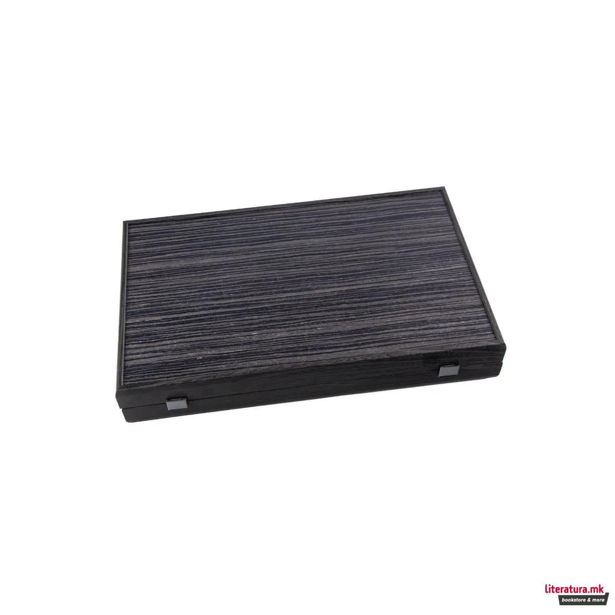 Сет за табла, Premium Handcrafted Black Oak with Silver Stripes