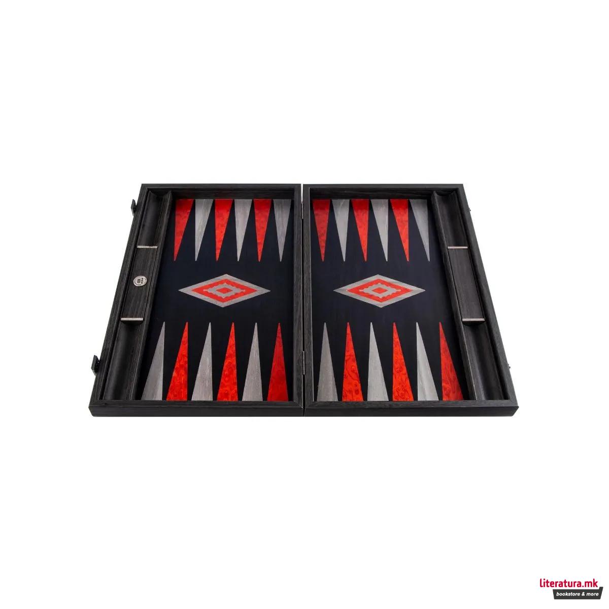 Сет за табла, Premium Handcrafted Black Oak with Silver Stripes