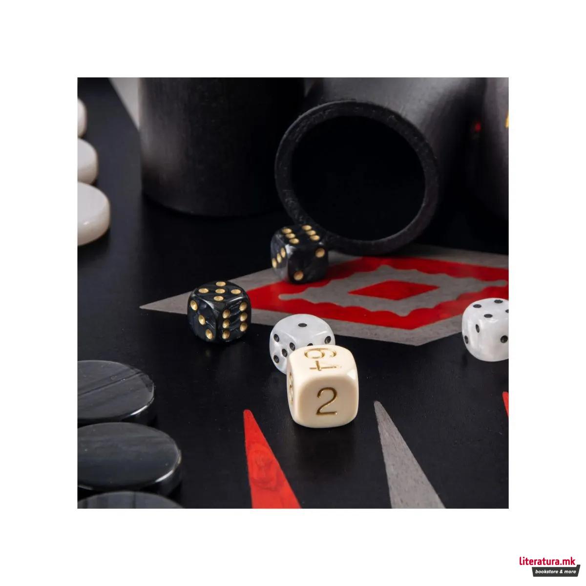 Сет за табла, Premium Handcrafted Black Oak with Silver Stripes