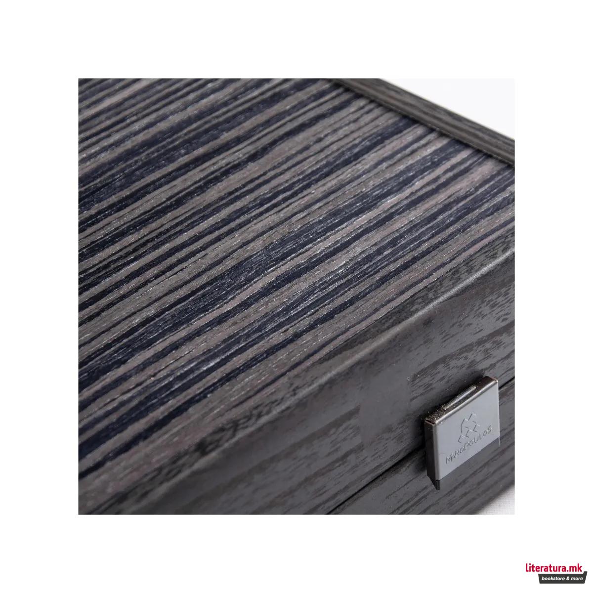 Сет за табла, Premium Handcrafted Black Oak with Silver Stripes