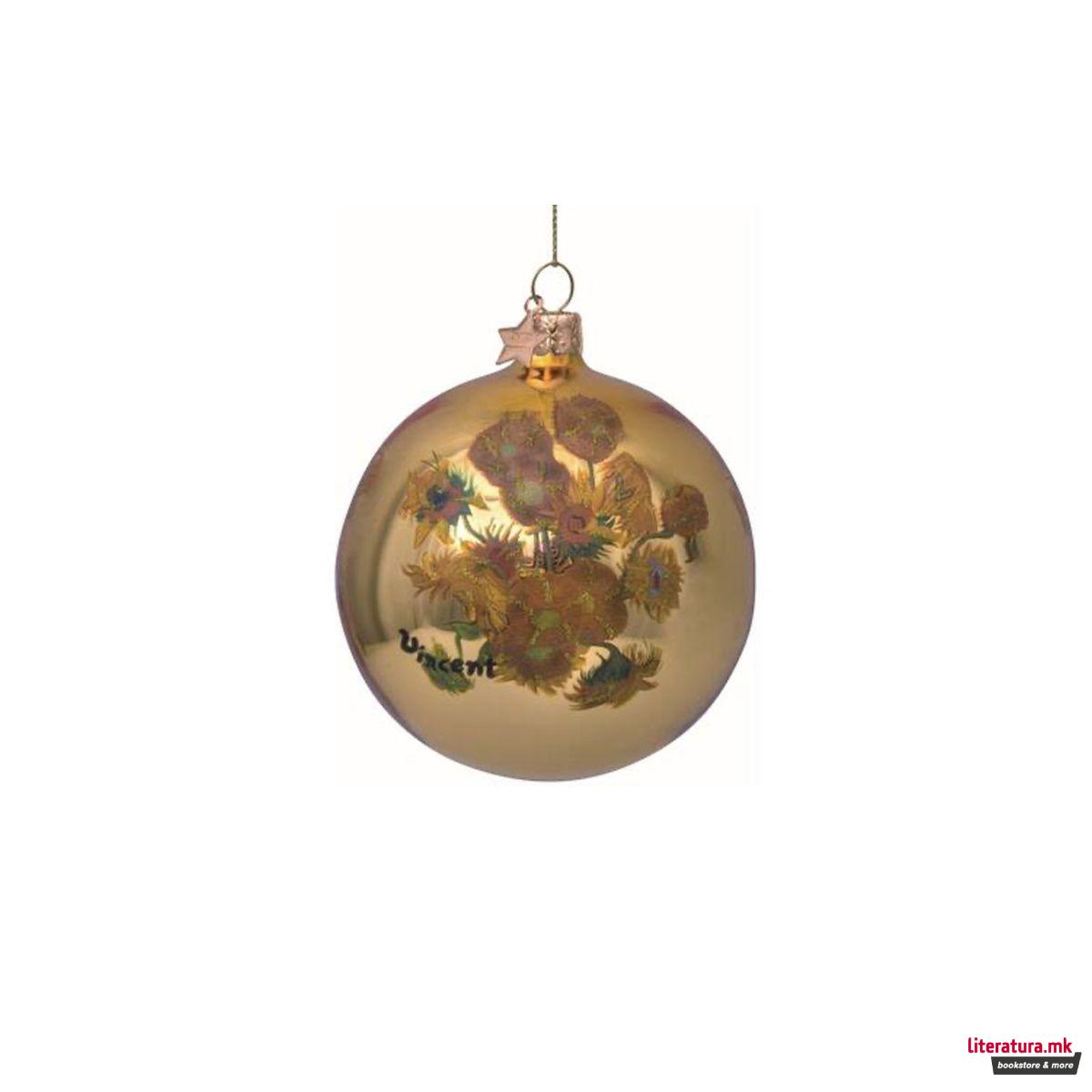 Лампион, Gold Bauble with Van Gogh's Sunflowers, 8cm