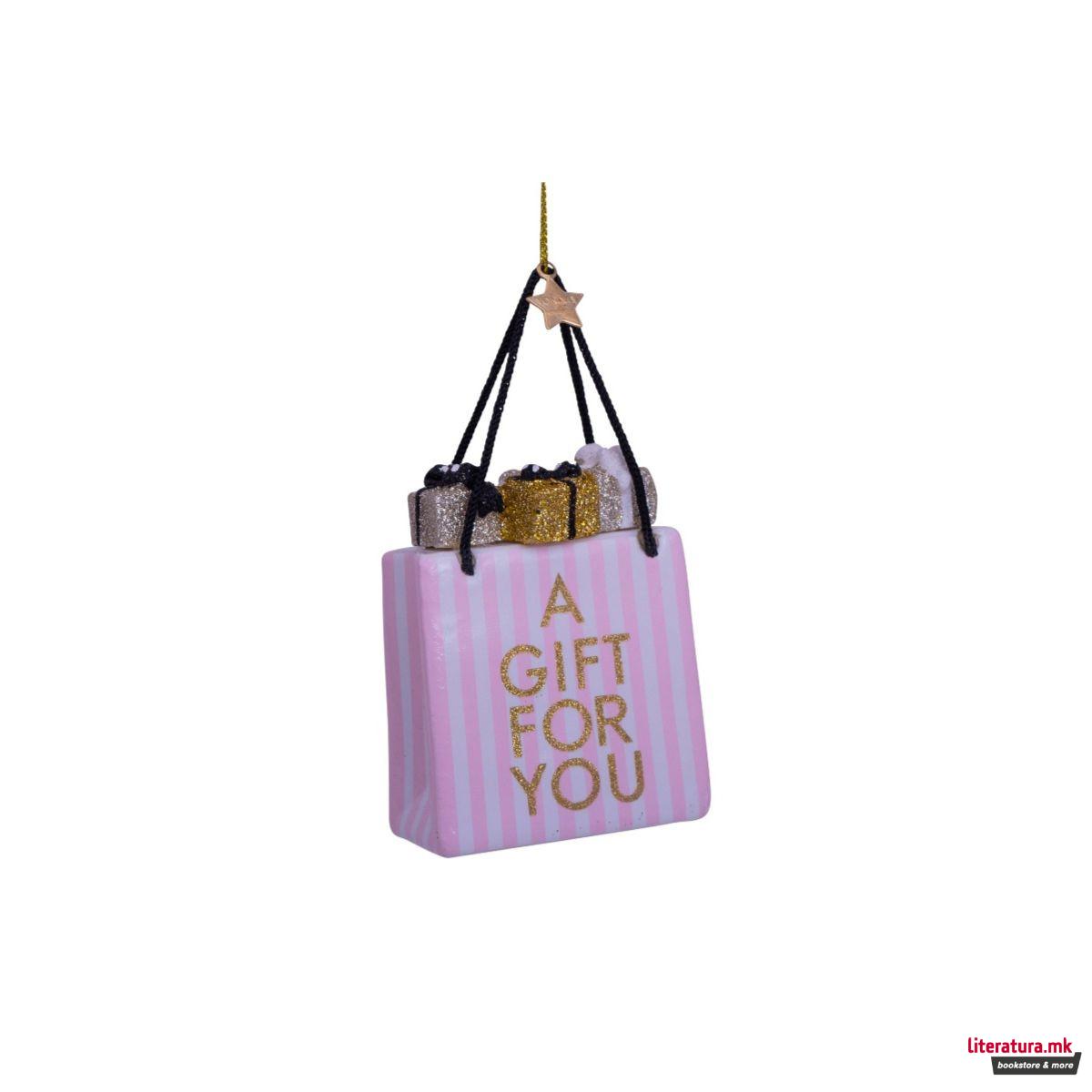 Лампион, Pink/White Striped Gift Bag, 8.5 cm
