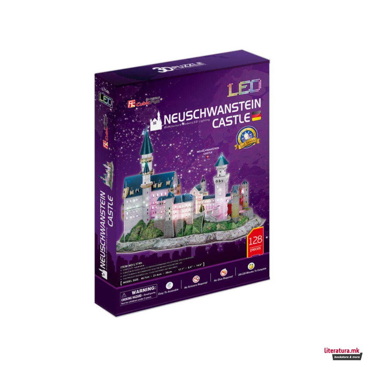 3D сложувалка со LED светла, Cubic Fun - Neuschwanstein Castle, 128 парчиња 
