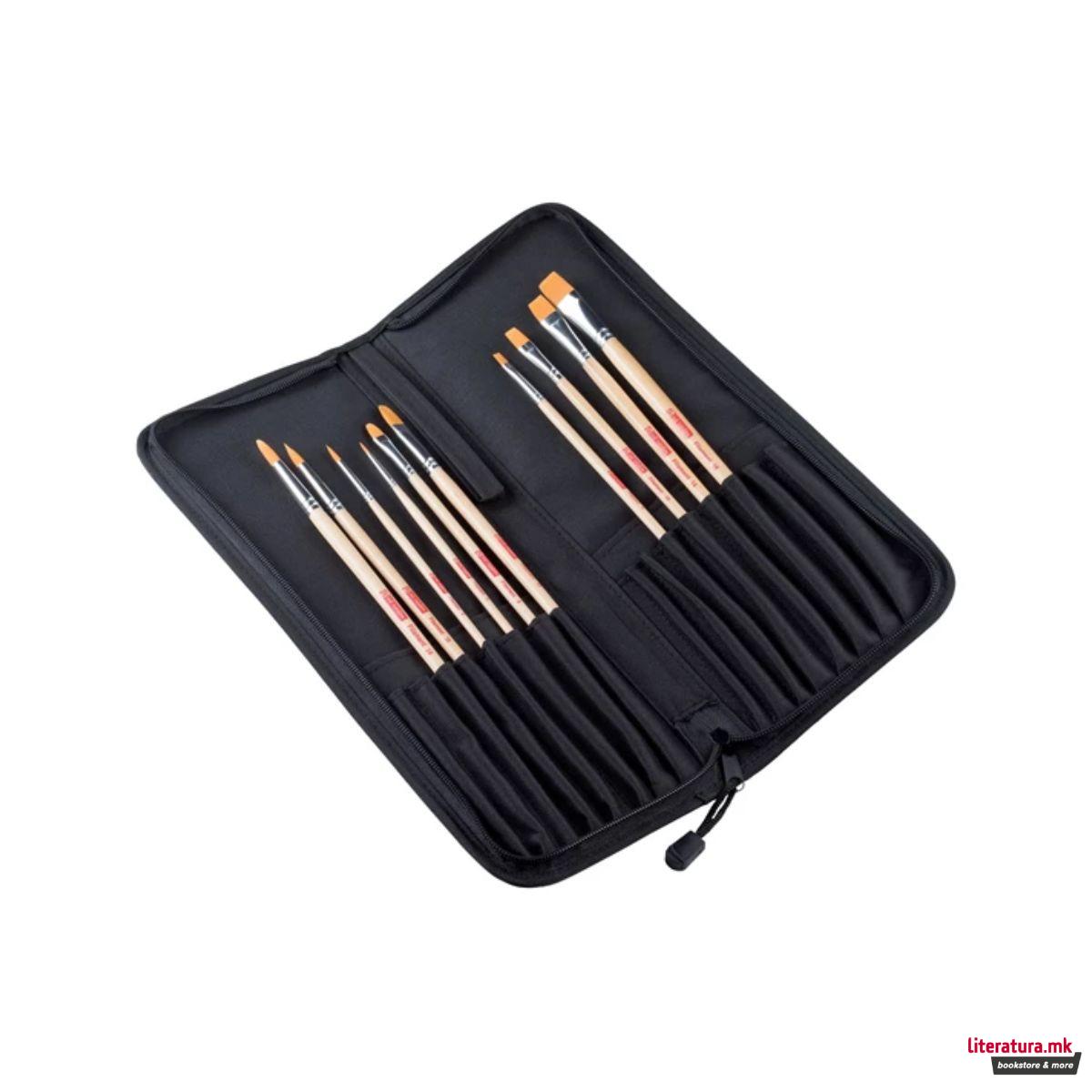 Сет од 10 четки (синтетички влакна) + несесер, Talens Art Creation 