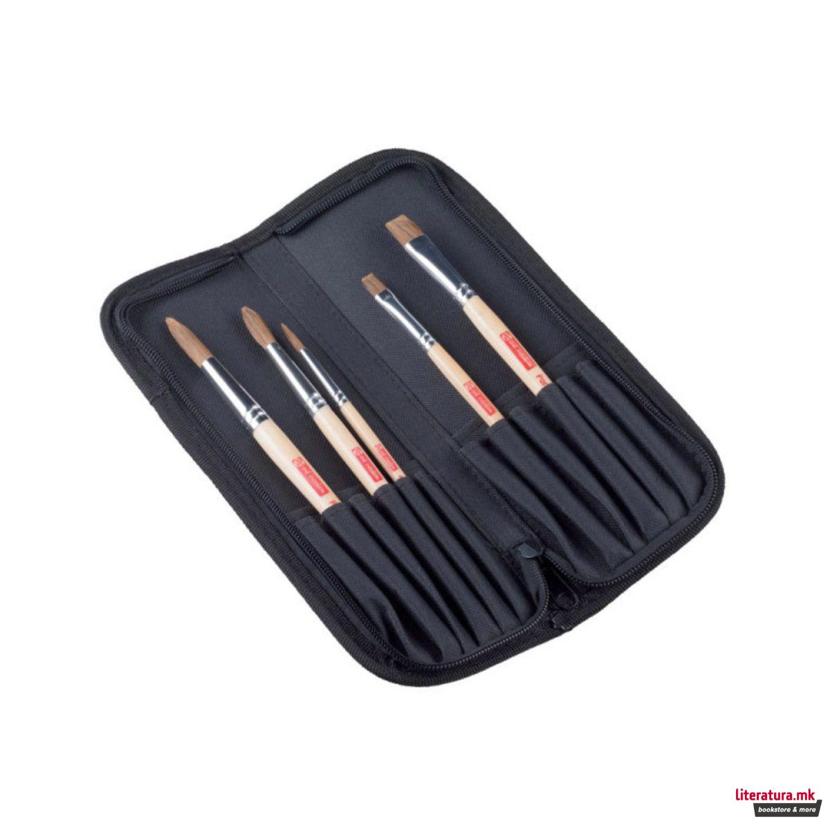 Сет од 5 четки (микс влакна) + несесер, Talens Art Creation 