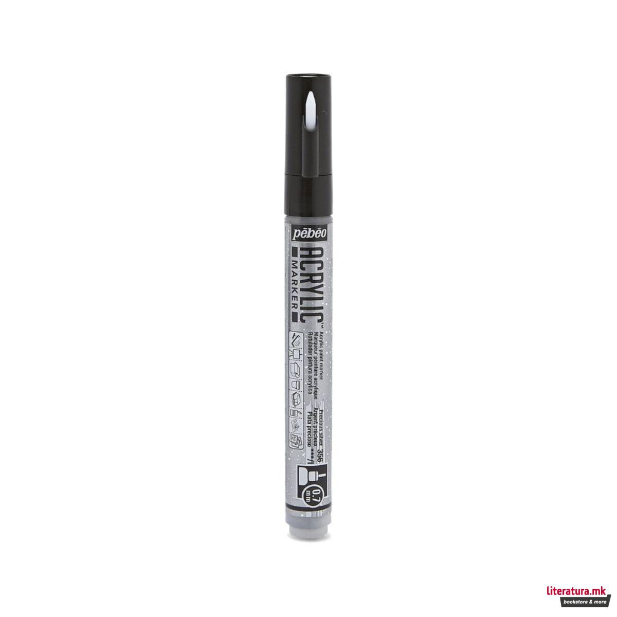 Акрилен маркер, Pebeo, Acrylic Marker 0.7mm - Precious Silver