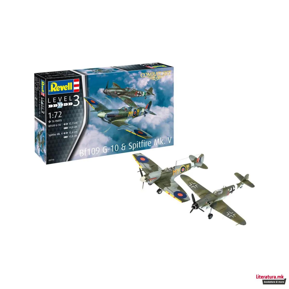 Макета, Bf109G-10 & Spitfire Mk.V - Combat Set, 1:72