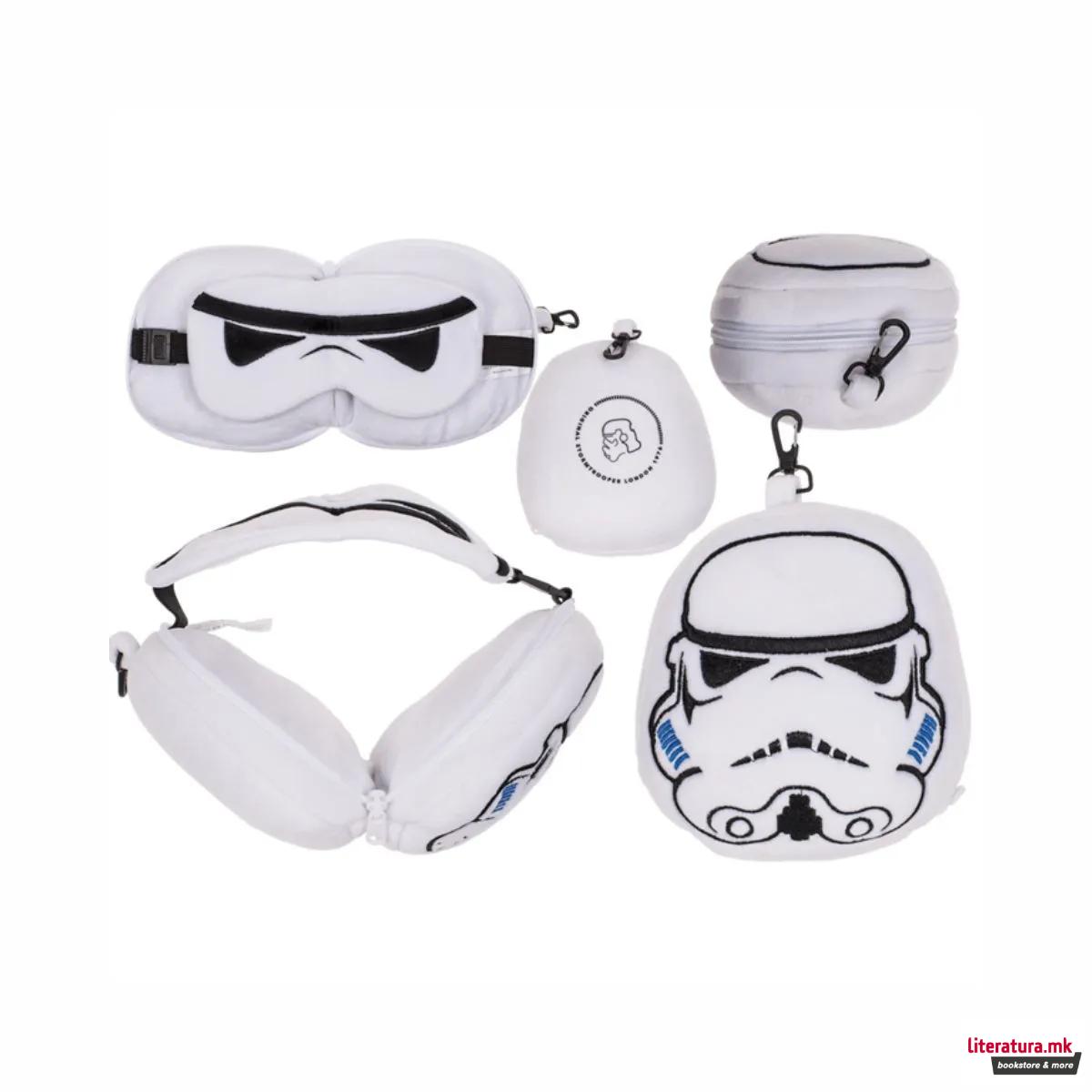 Детска плишана перница за патување со маска за очи - Stormtrooper