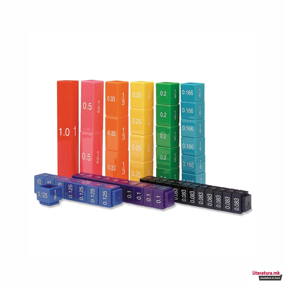 Сет математички коцки - Дропки, Fraction Tower® Cubes - Equivalency Set®