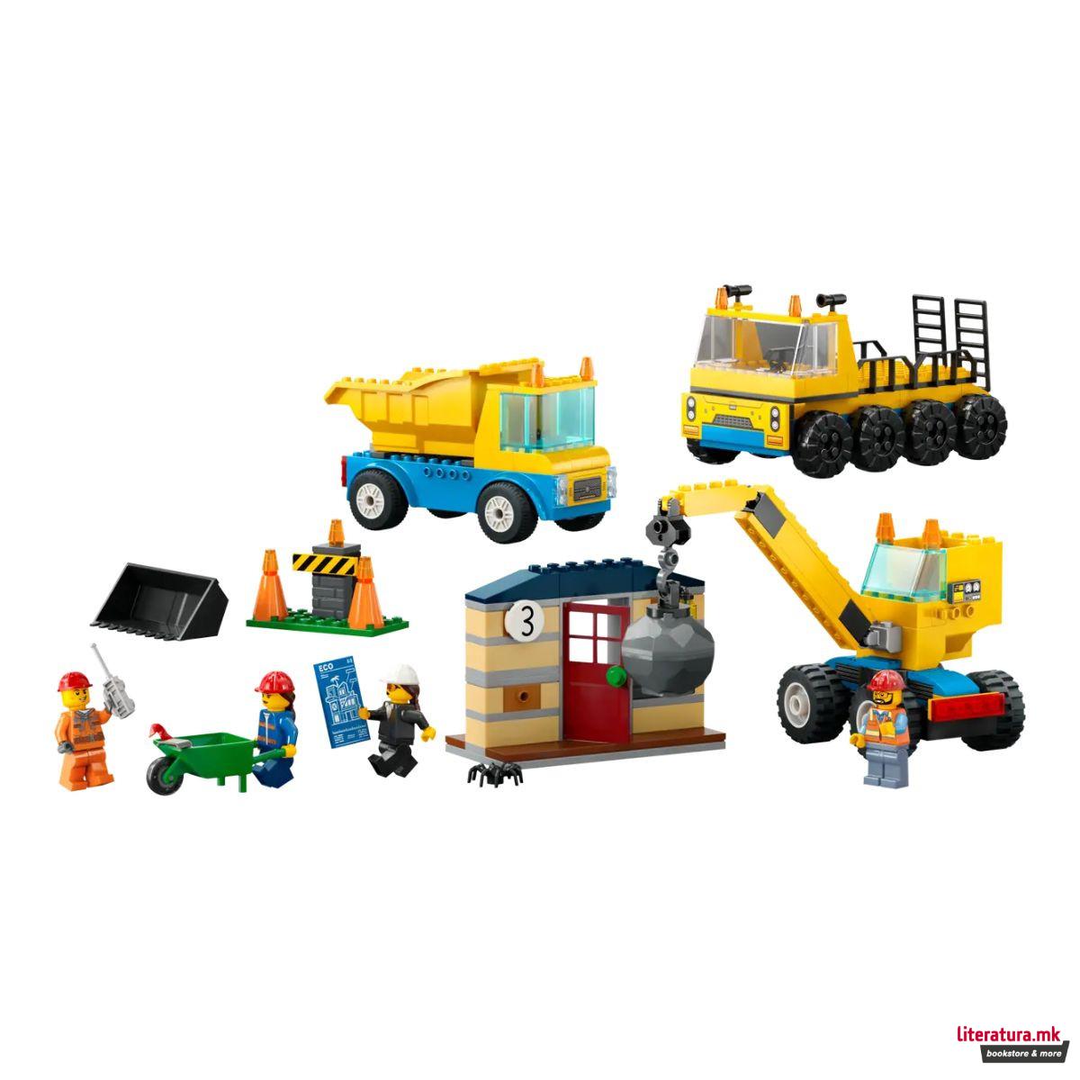 LEGO коцки, City, Construction Trucks and Wrecking Ball Crane