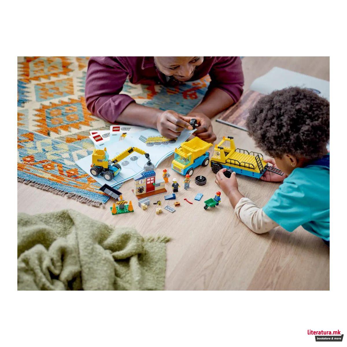 LEGO коцки, City, Construction Trucks and Wrecking Ball Crane