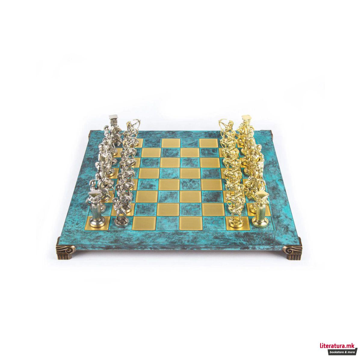 Сет за шах, Handcrafted Archers Set, тиркизен со златни/сребрени фигури, голем