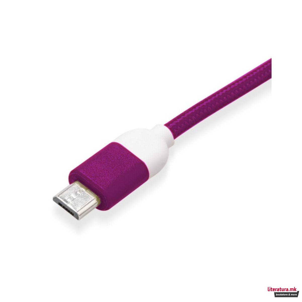 USB кабел за Android уреди, Pantone - Micro USB, виолетов, 1м