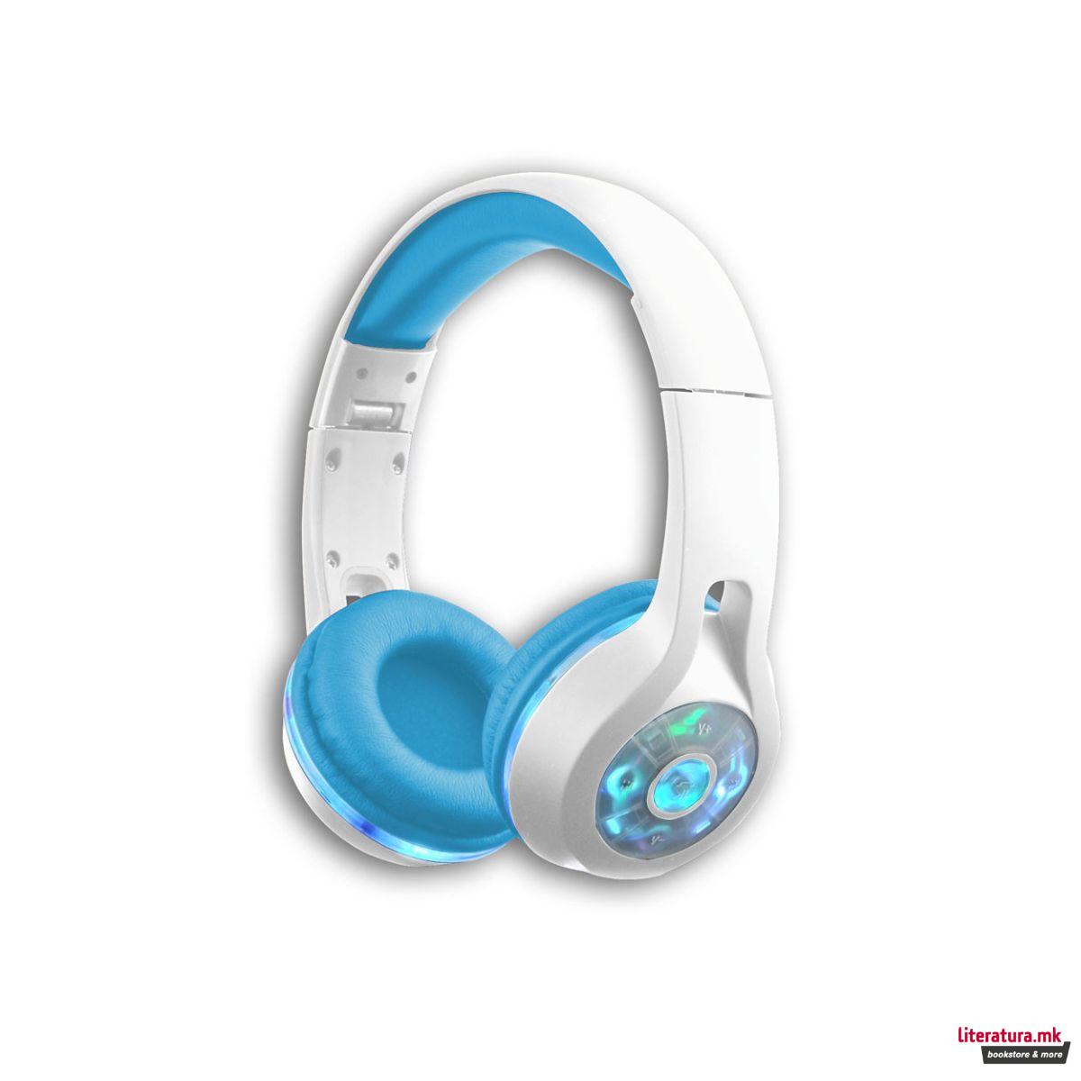 Безжични слушалки со LED - сини/розеви, Music Academy Wireless Headphones