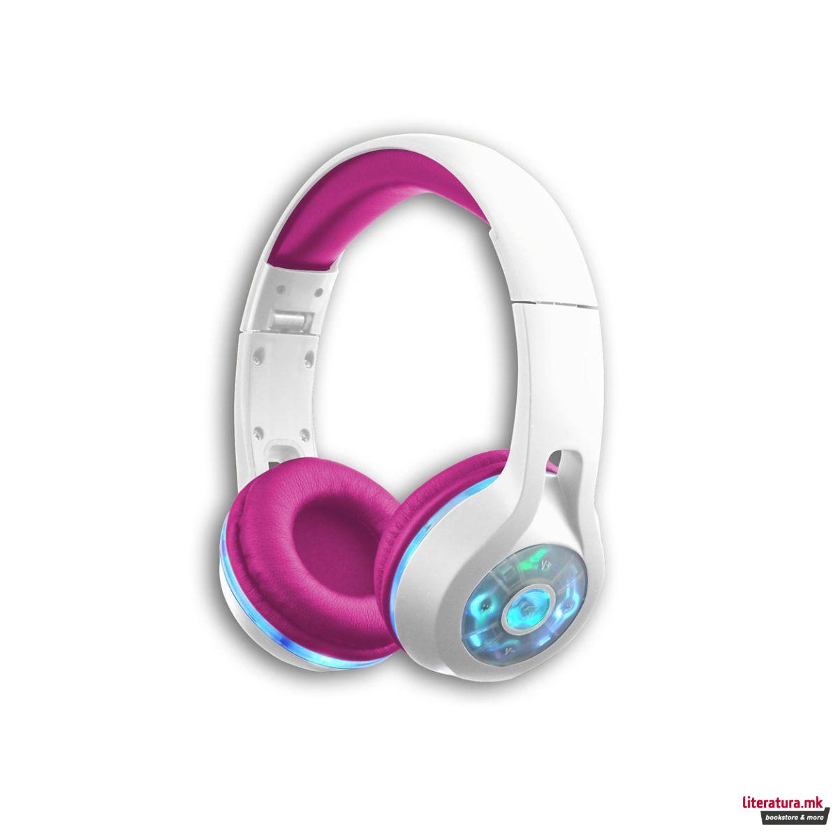 Безжични слушалки со LED - сини/розеви, Music Academy Wireless Headphones
