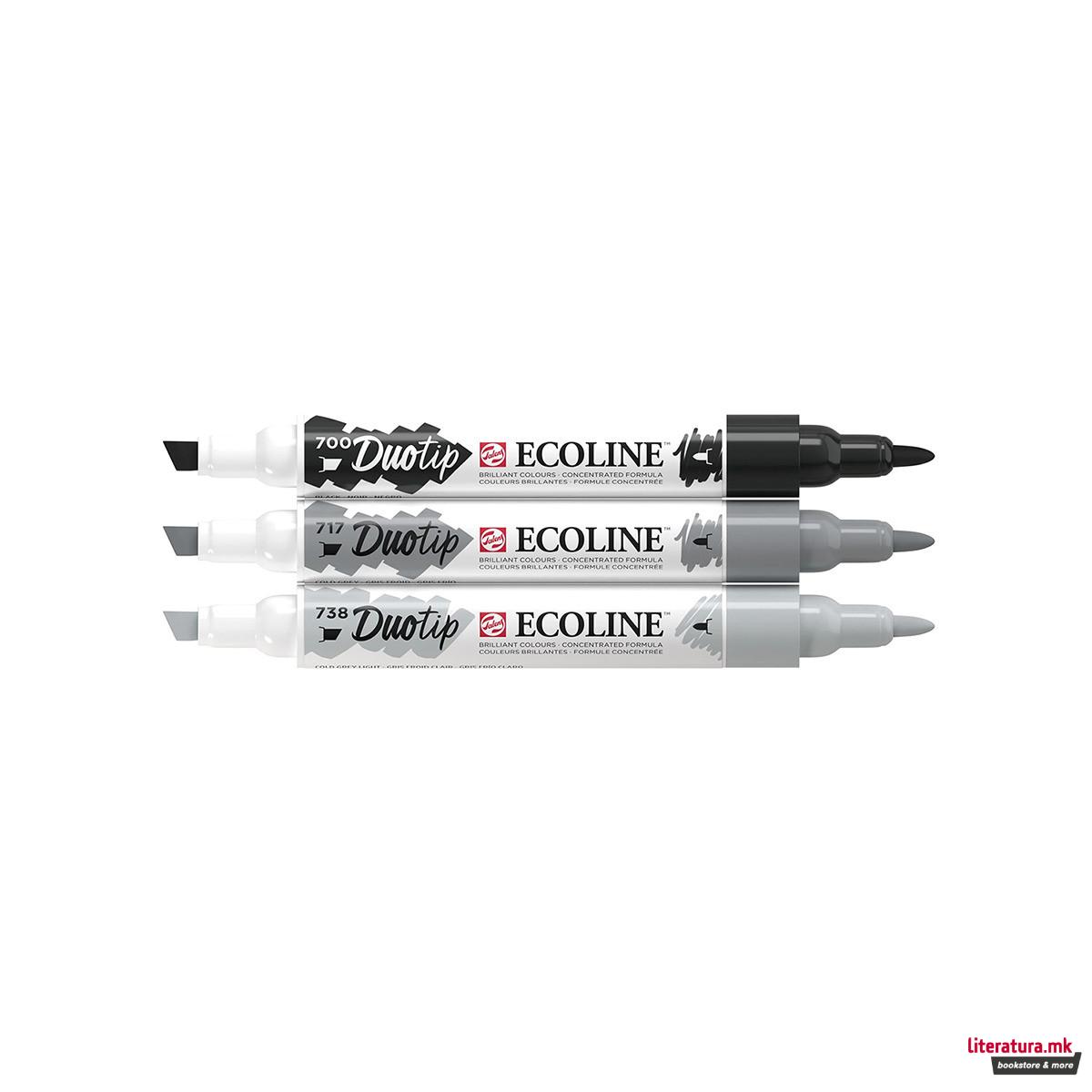 Сет двострани маркери, Ecoline - Black & Grey, 3 бои