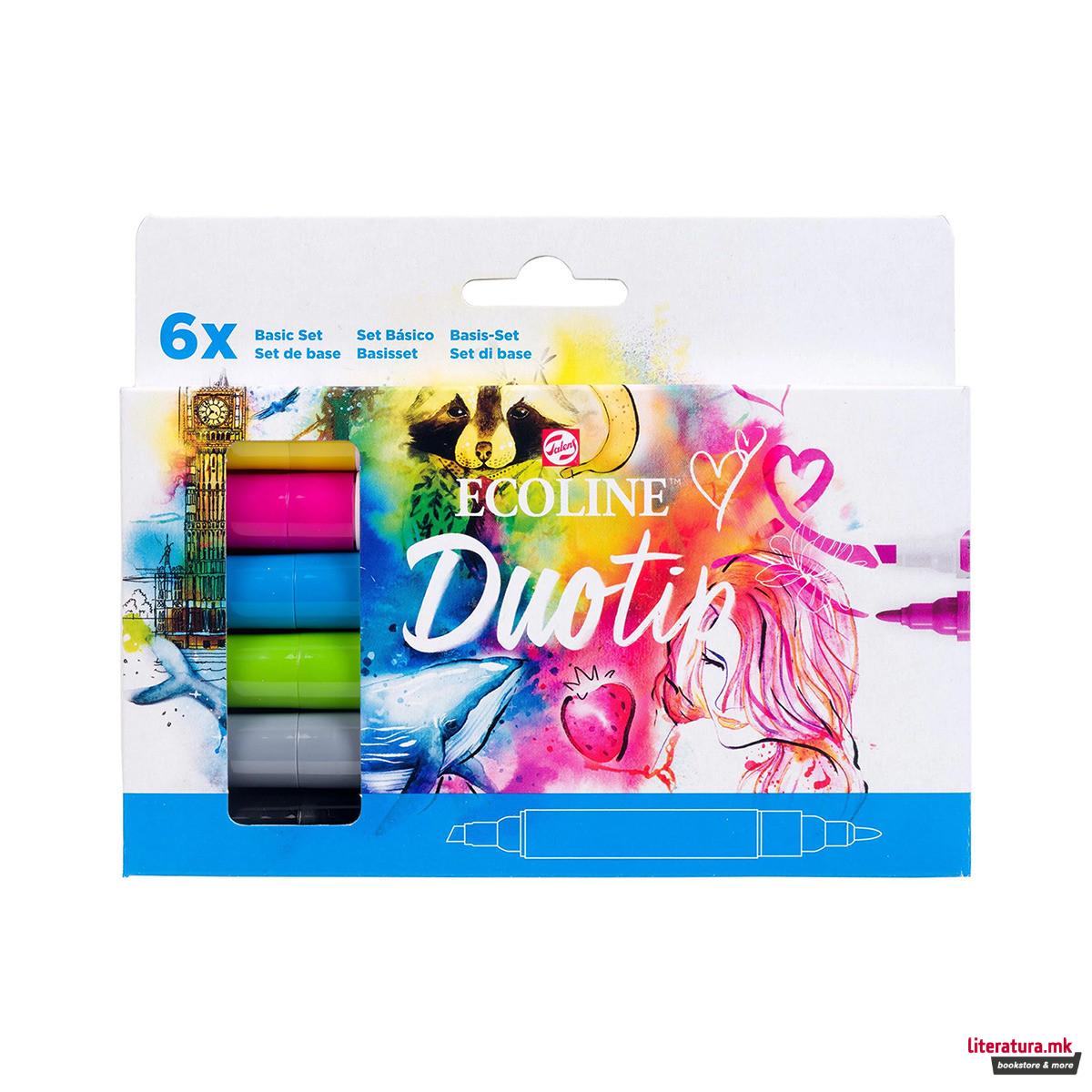 Сет двострани маркери, Ecoline - Basic, 6 бои