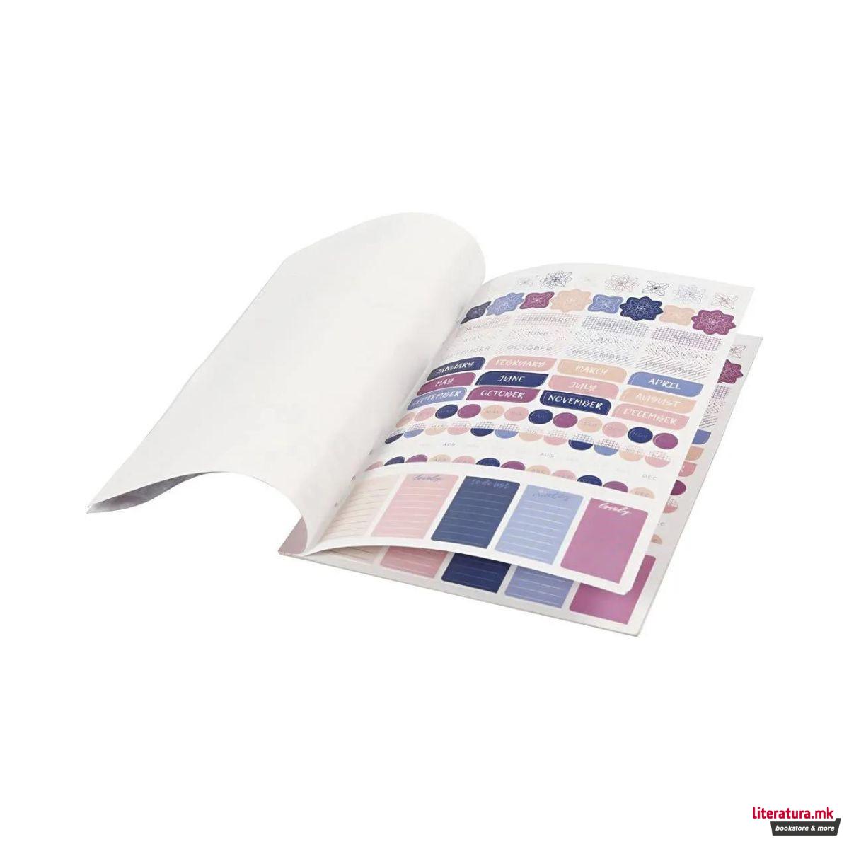 Книга со стикери, Gold/Purple/Rose, 8 листа, А5