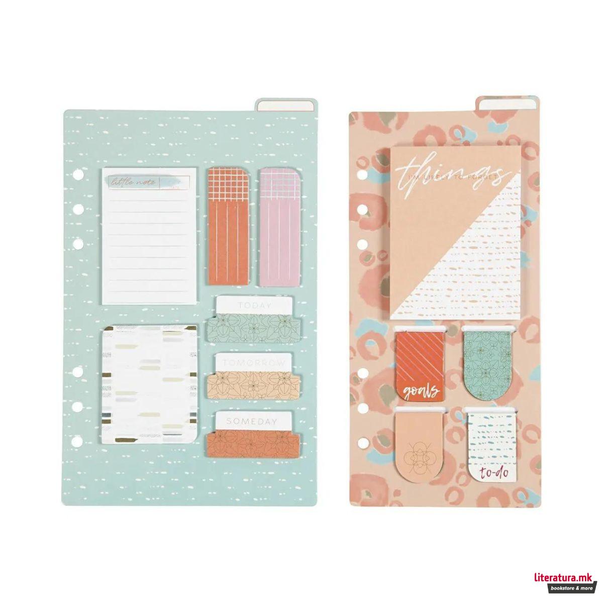 Сет со мемо ливчиња и букмаркери, Journal & Planner, Gold/Red/Coral