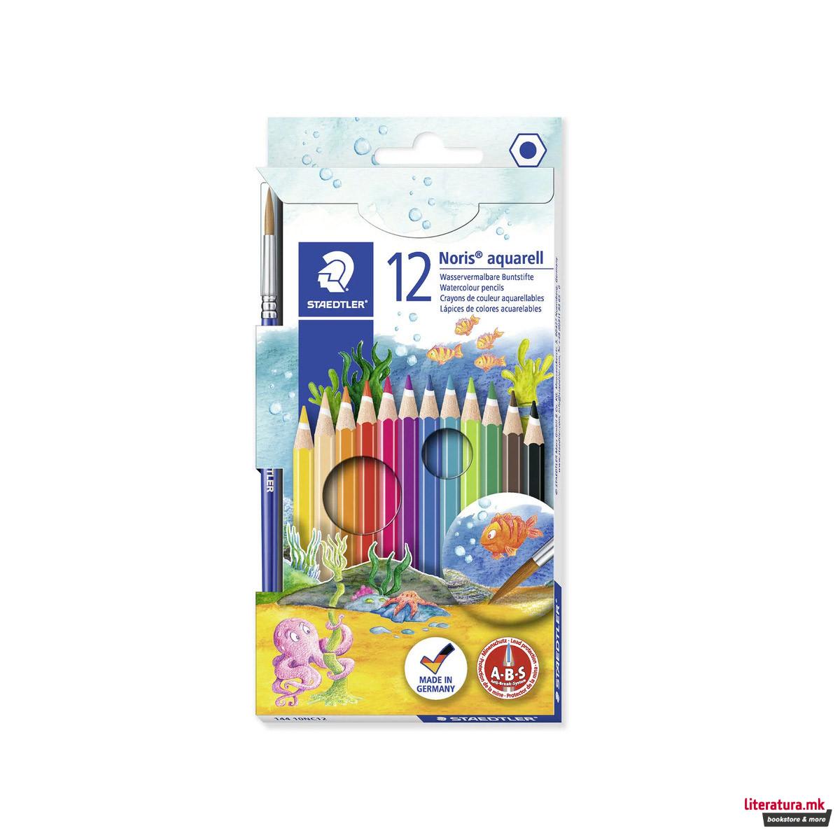 Сет од 12 дрвени акварели + четка, Noris® aquarell