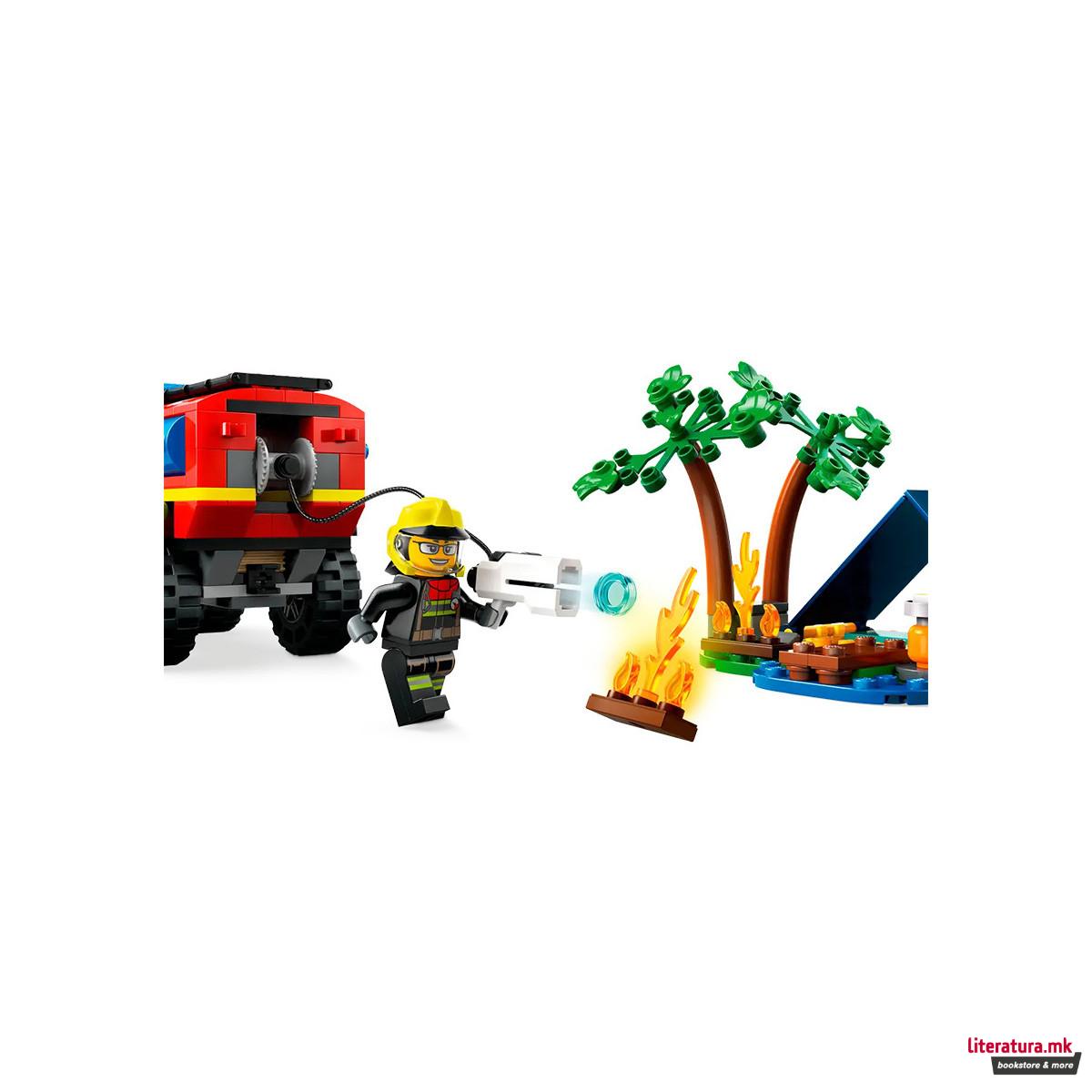 LEGO коцки, City, 4x4 Fire Truck with Rescue Boat 