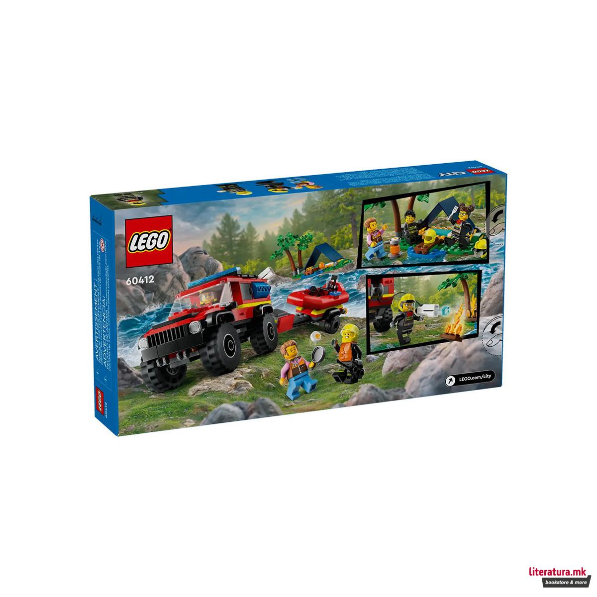 LEGO коцки, City, 4x4 Fire Truck with Rescue Boat 