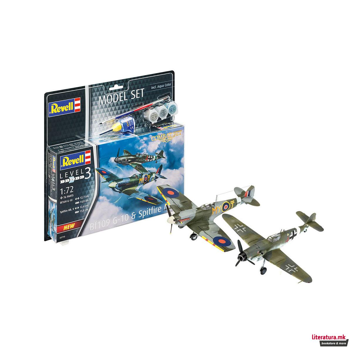 Сет макета + бои, Combat Set: Messerschmitt Bf109G-10 & Spitfire Mk.V, 1:72