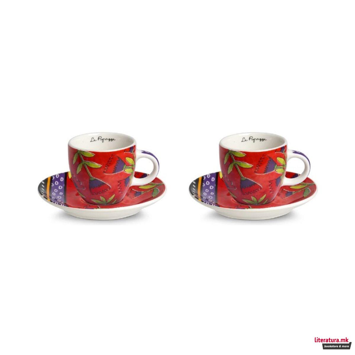 Сет од 2 шолји со тацни, Le Pupazze Red, 100ml