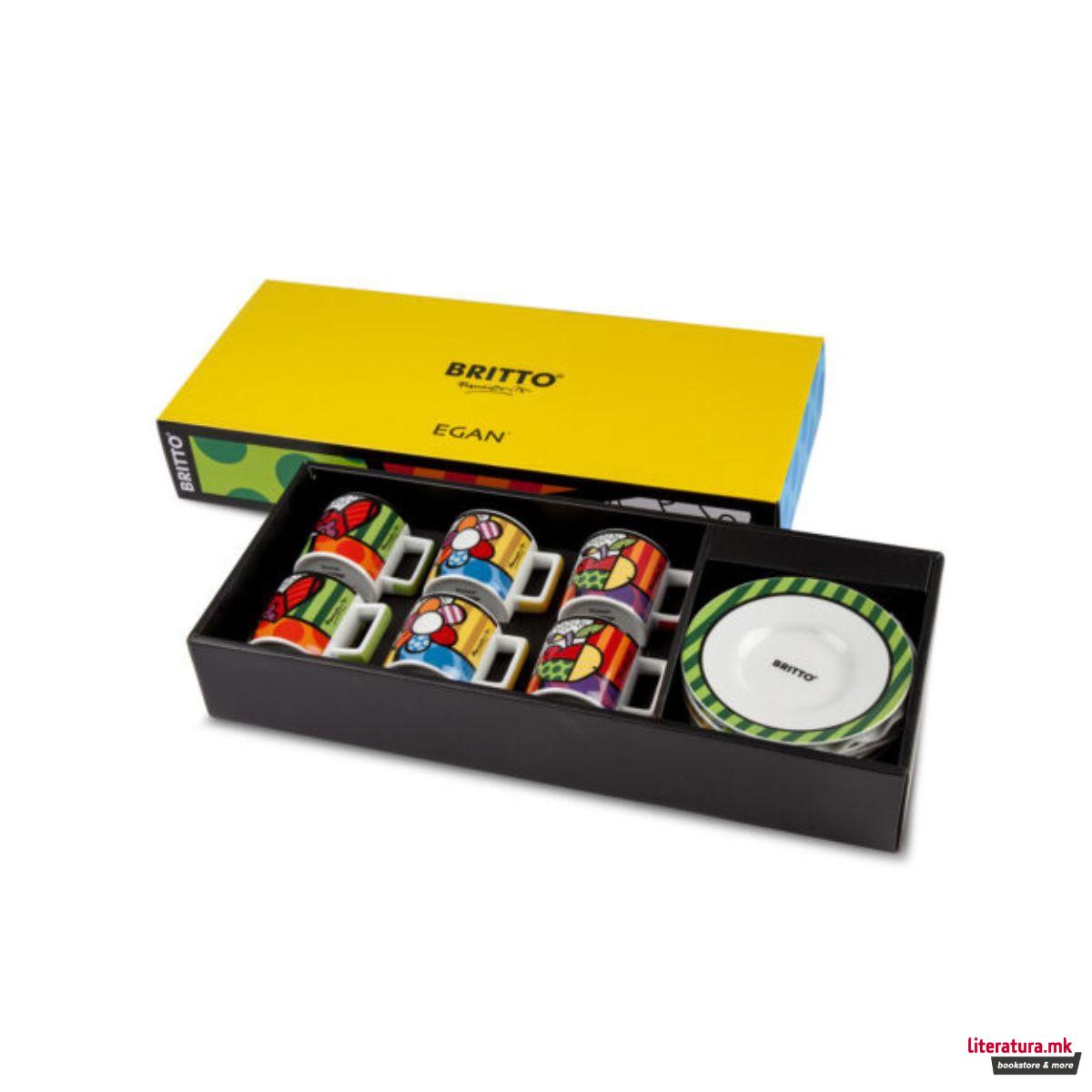 Сет од 6 шолји за еспресо со тацни, Britto