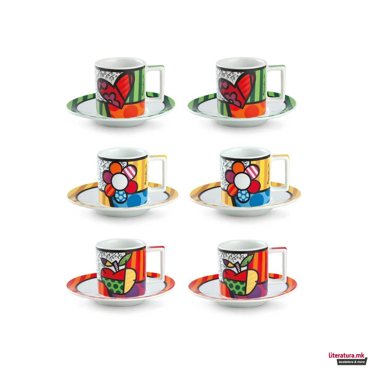 Сет од 6 шолји за еспресо со тацни, Britto