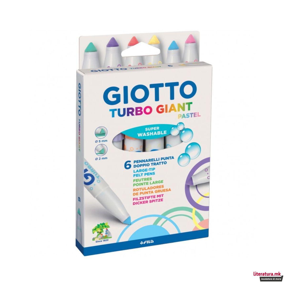 Сет фломастери, Giotto Turbo Giant Pastel, 1/6