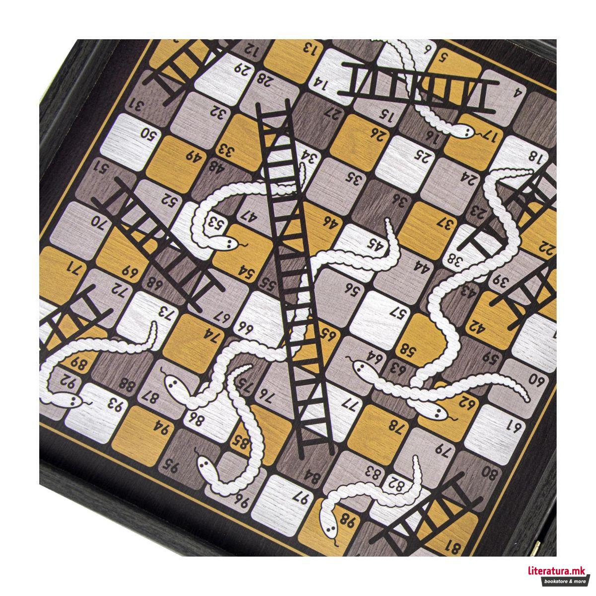 Сет игри 4 во 1, Modern Style Chess, Backgammon, Ludo & Snakes, црн