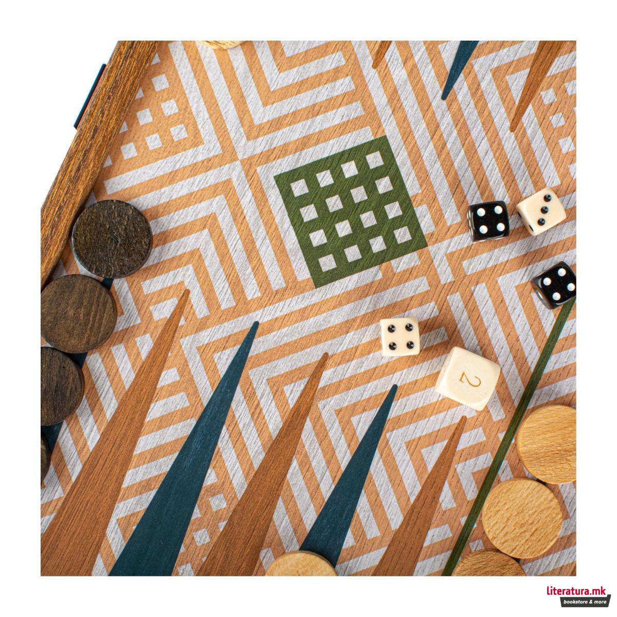 Сет игри 4 во 1, Retro Style Chess, Backgammon, Ludo & Snakes, зелен 