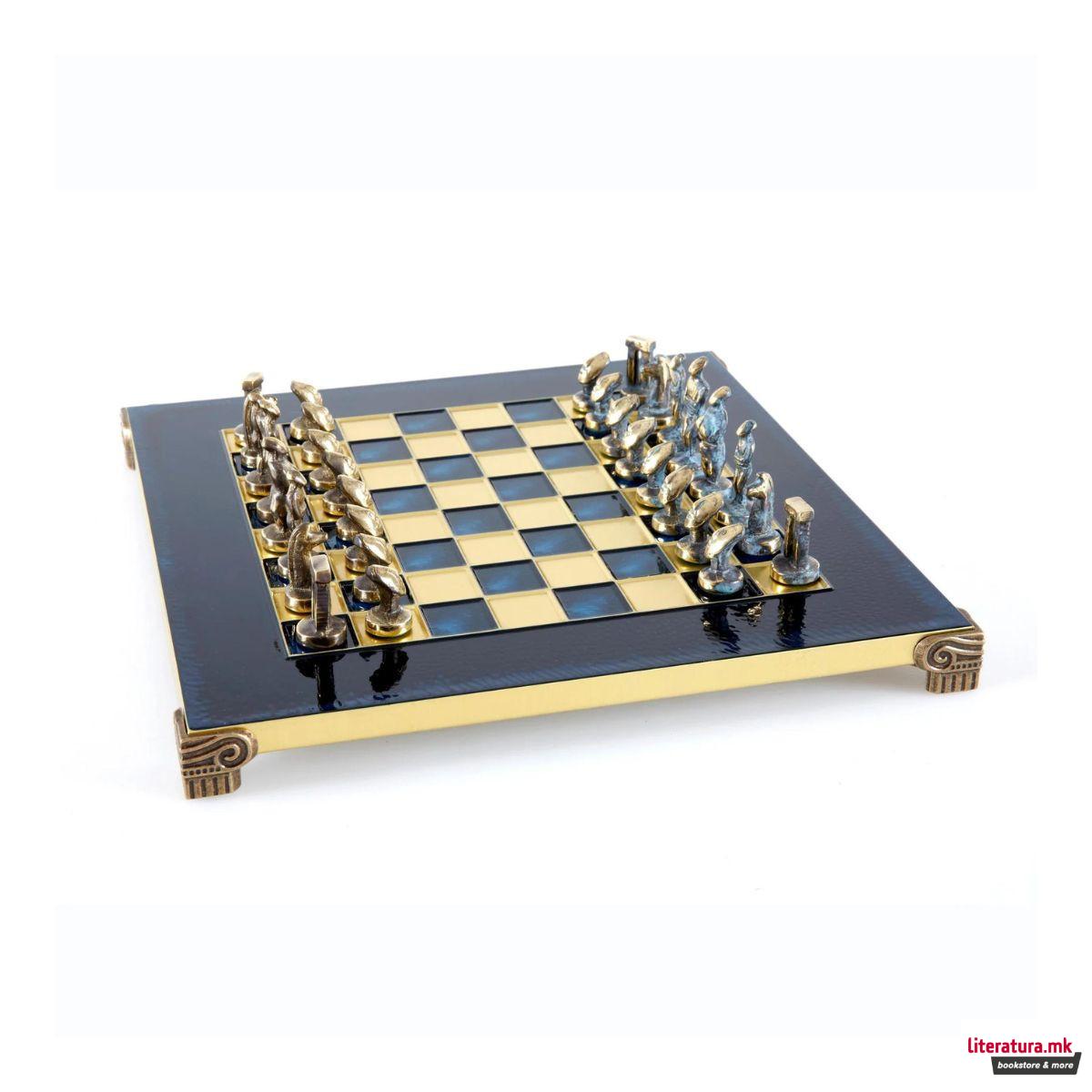 Сет за шах, Cycladic Art Brass Chess Set - Blue & Brown, син, мал