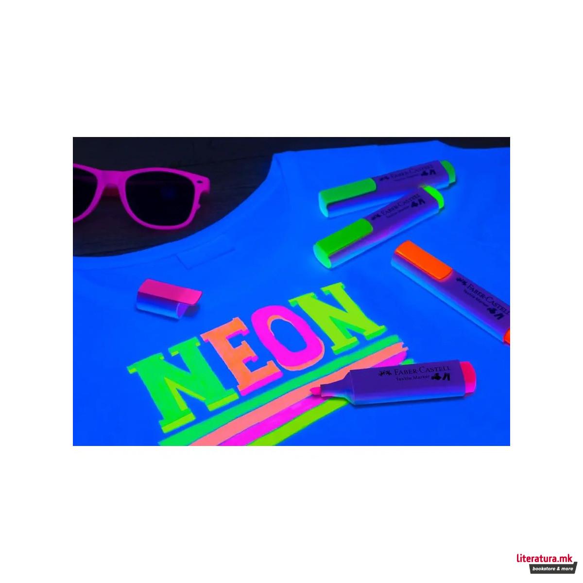 Сет од 4 маркери за текстил, Faber Castell Textile Marker - Neon