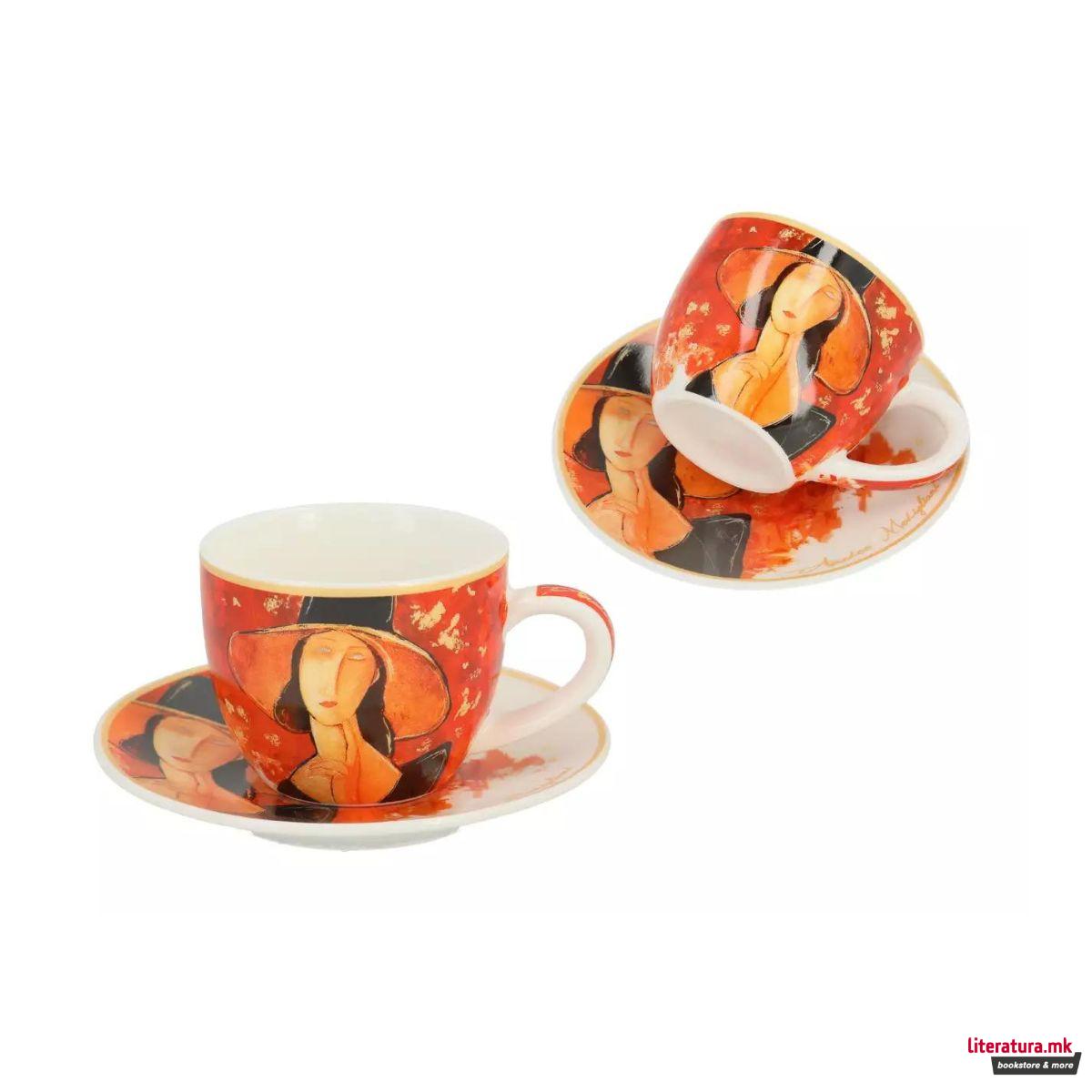 Шолја за еспресо со тацна, Amedeo Modigliani - Woman wih a Hat, 80ml