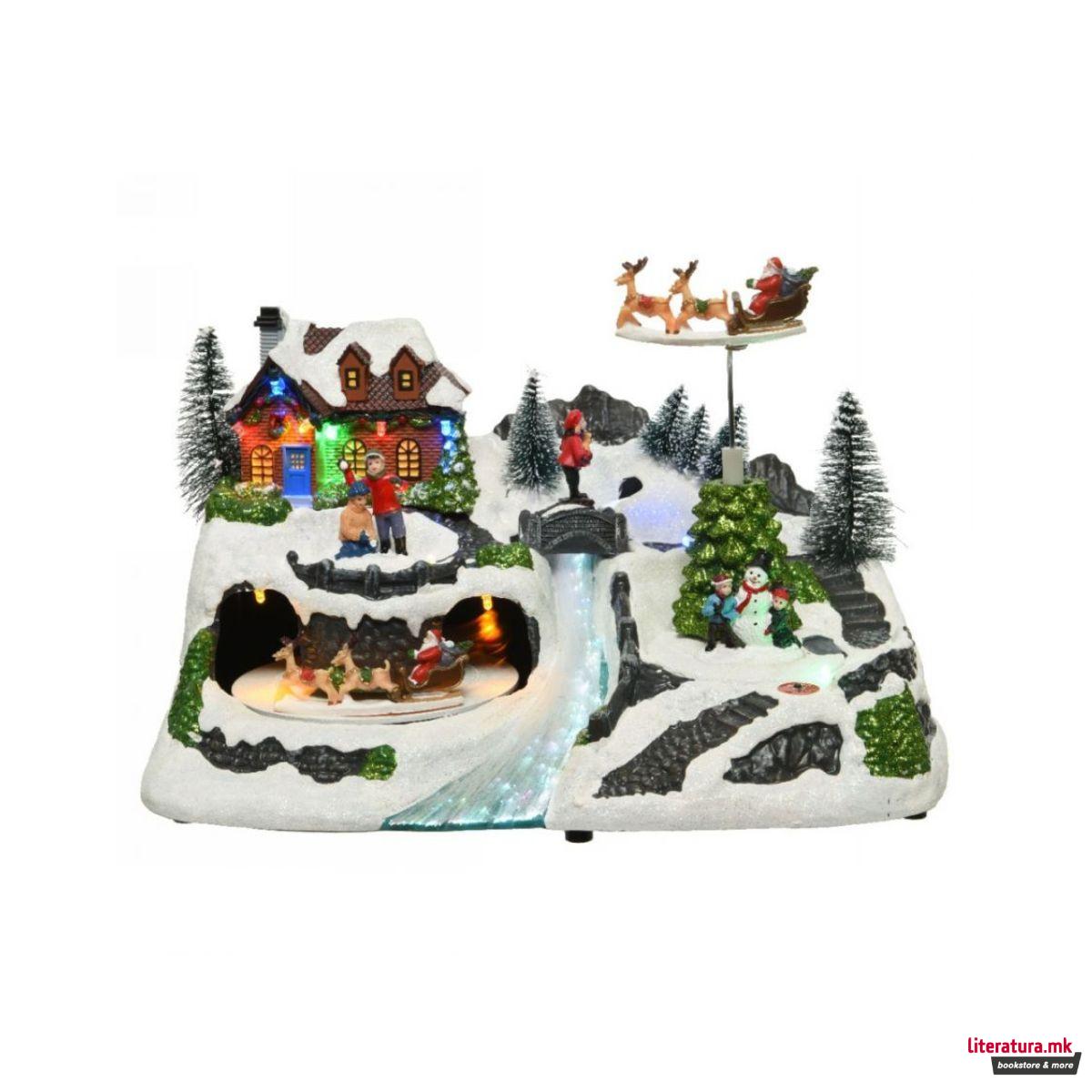 Декоративна фигура со LED светла, Christmas Village w/Train