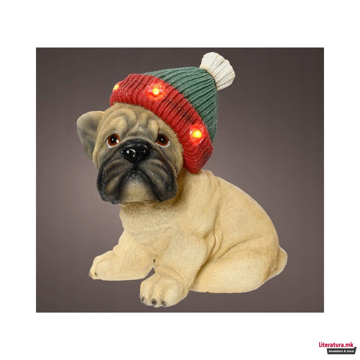 Декоративна фигура со LED светла, Dog w/Christmas Hat 