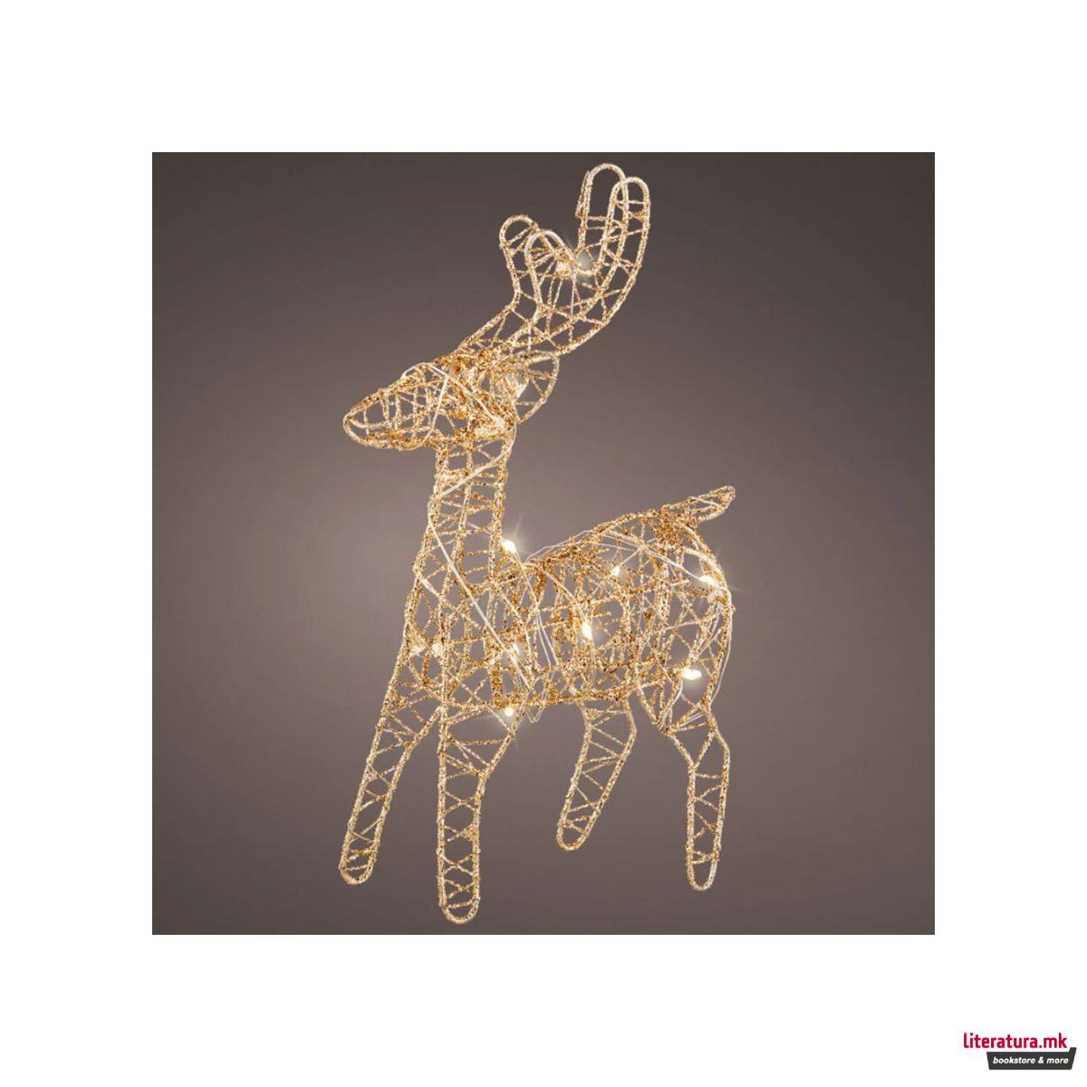 Декоративна фигура со LED светла, Reindeer - златен