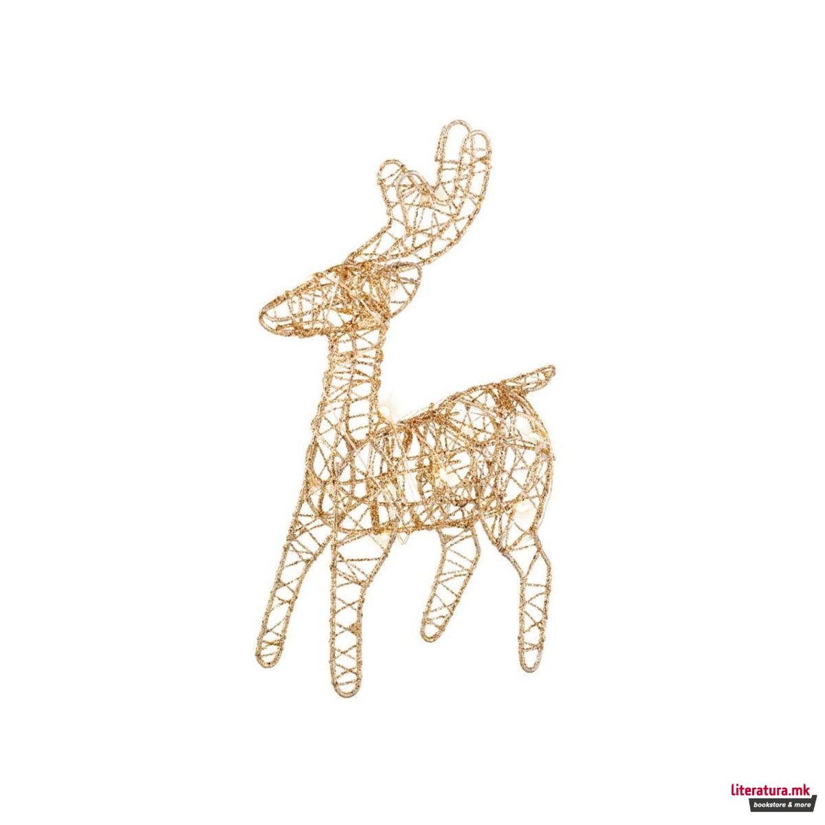 Декоративна фигура со LED светла, Reindeer - златен