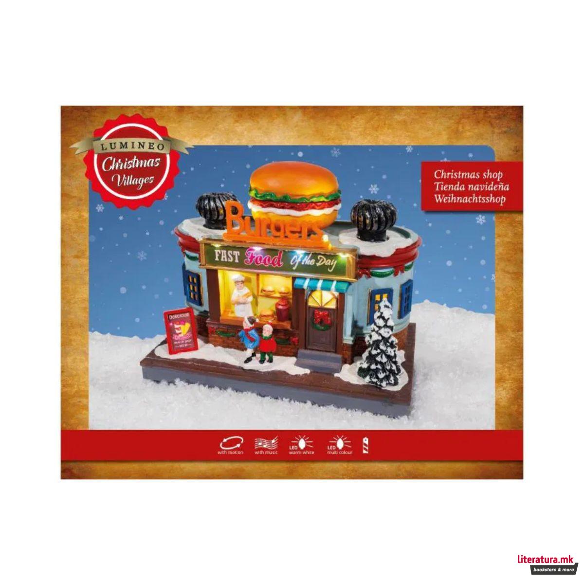 Декоративна фигура со LED светла, Christmas Burger Shop 