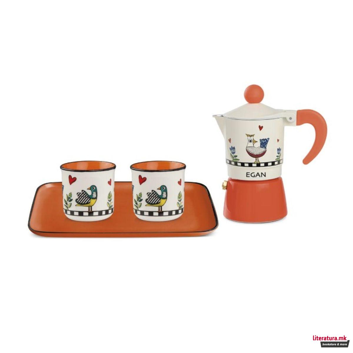Сет мока + 2 шолји и послужавник, Cocoricò Orange