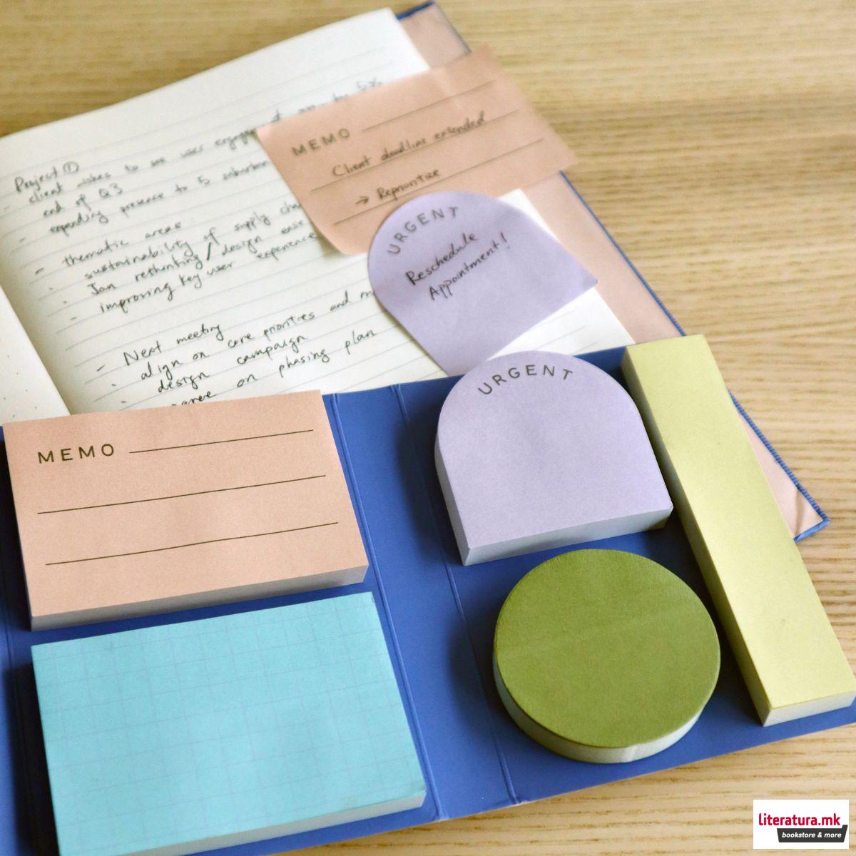Сет од 5 блокови мемо ливчиња, Inkerie Set of 5 Sticky Notes